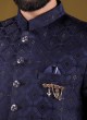 Jacquard Silk Indowestern In Blue color